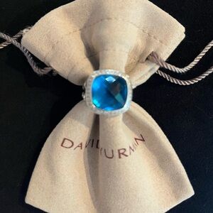 David Yurman 14mm Blue Topaz & Diamonds Albion Ring Size 7.75